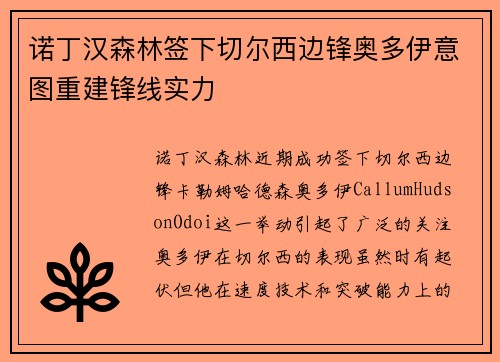 诺丁汉森林签下切尔西边锋奥多伊意图重建锋线实力